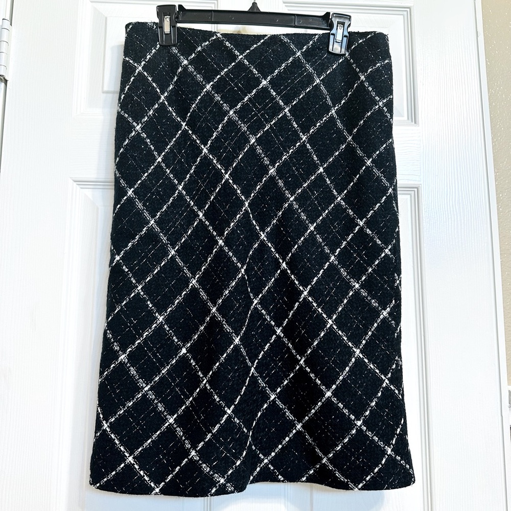Black Tweed A-Line Skirt with White Windowpane